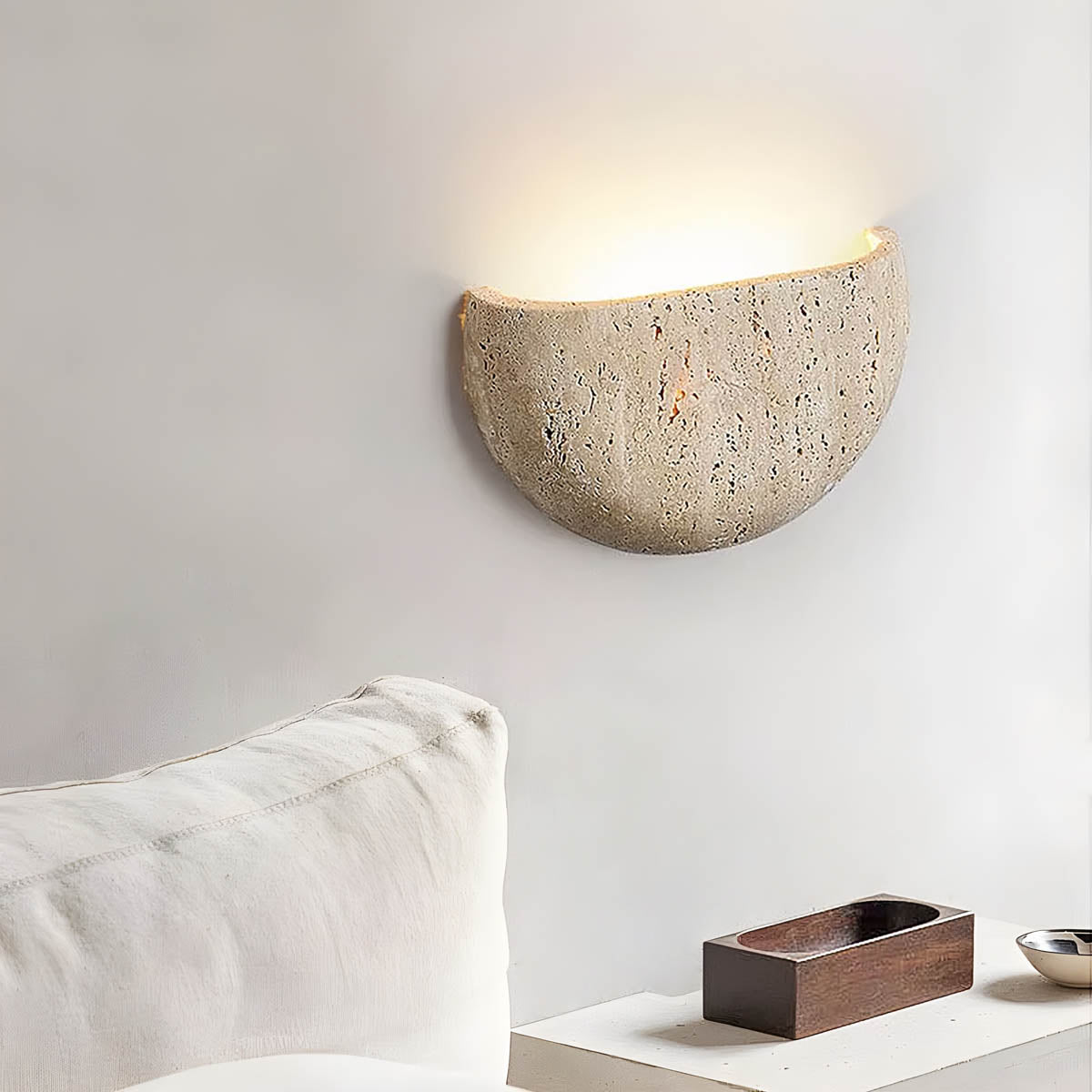 Half-Sphere Travertine Wall Sconce with G9 Socket