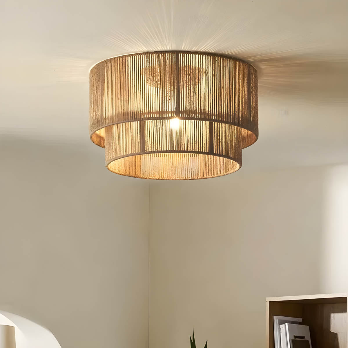 Hemp rope & iron drum pendant / ceiling light