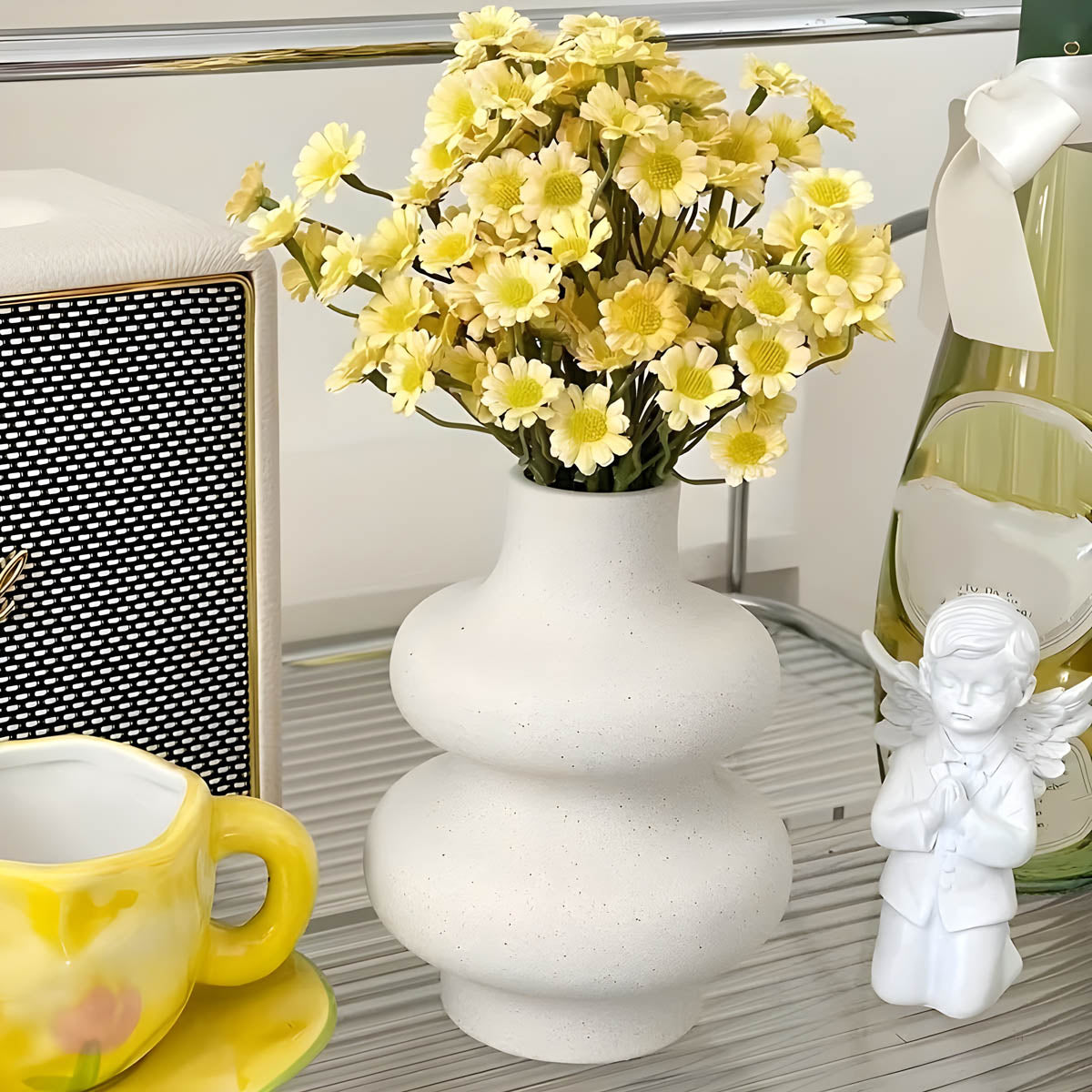 Matte Ivory Wave Ceramic Vase, Small / Large or Duo Set — Sculptural Organic Accent Piece