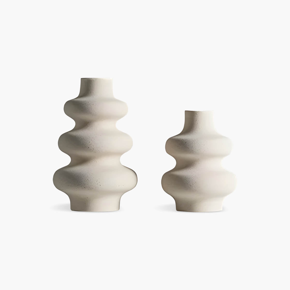 Matte Ivory Wave Ceramic Vase, Small / Large or Duo Set — Sculptural Organic Accent Piece