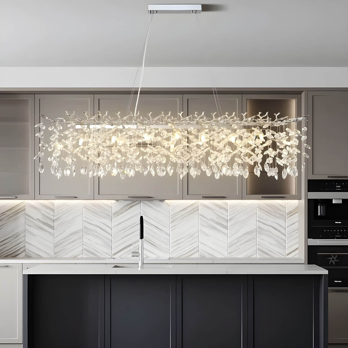Branch aluminium & crystal pendant light LED G9