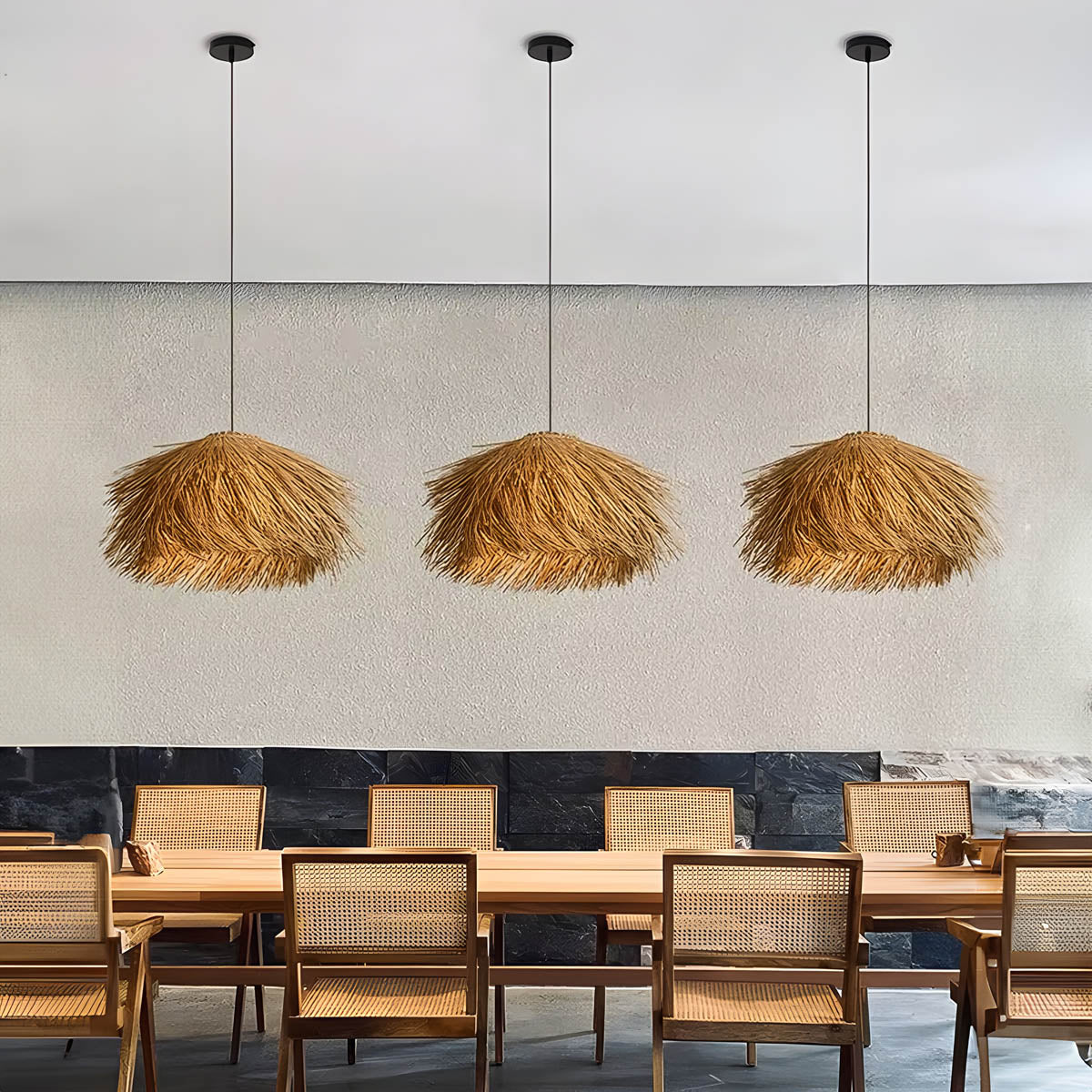 Hand-woven rattan & iron pendant light, statement piece