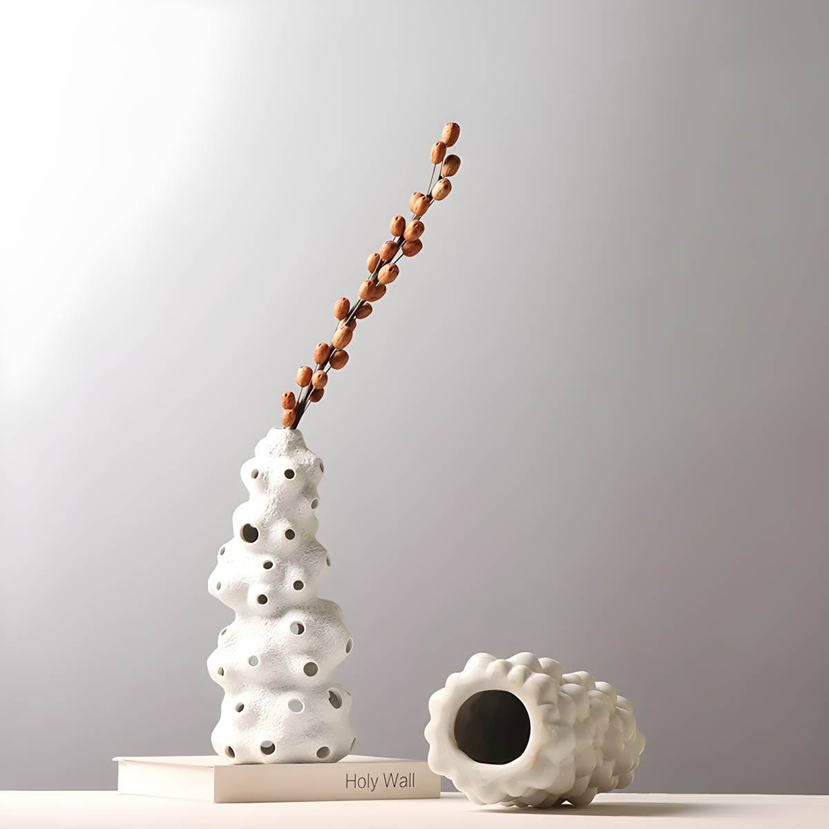 Ceramic Porcelain Sculptural Vase with Organic Perforations