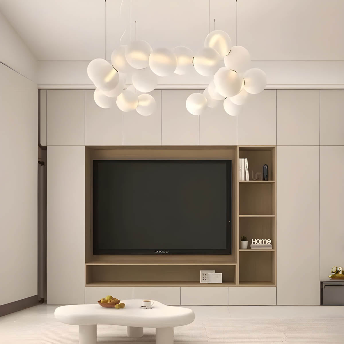 Cloud-tuft LED pendant chandelier, alloy & acrylic