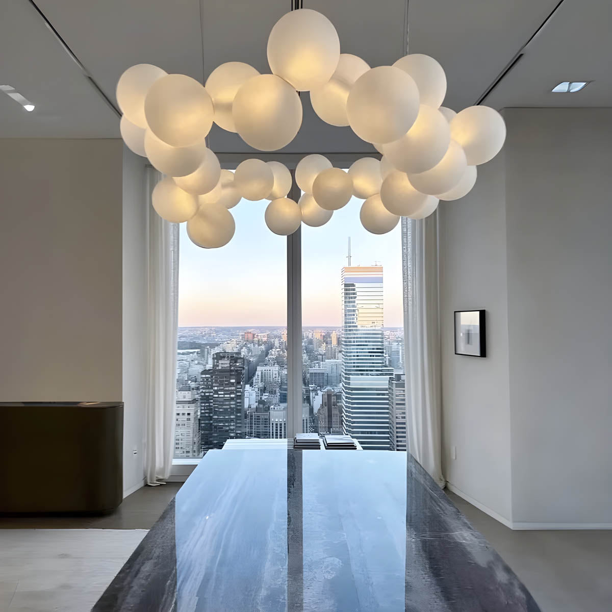 Cloud-tuft LED pendant chandelier, alloy & acrylic