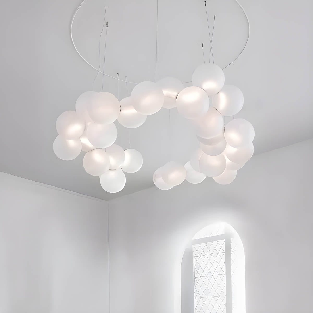 Cloud-tuft LED pendant chandelier, alloy & acrylic