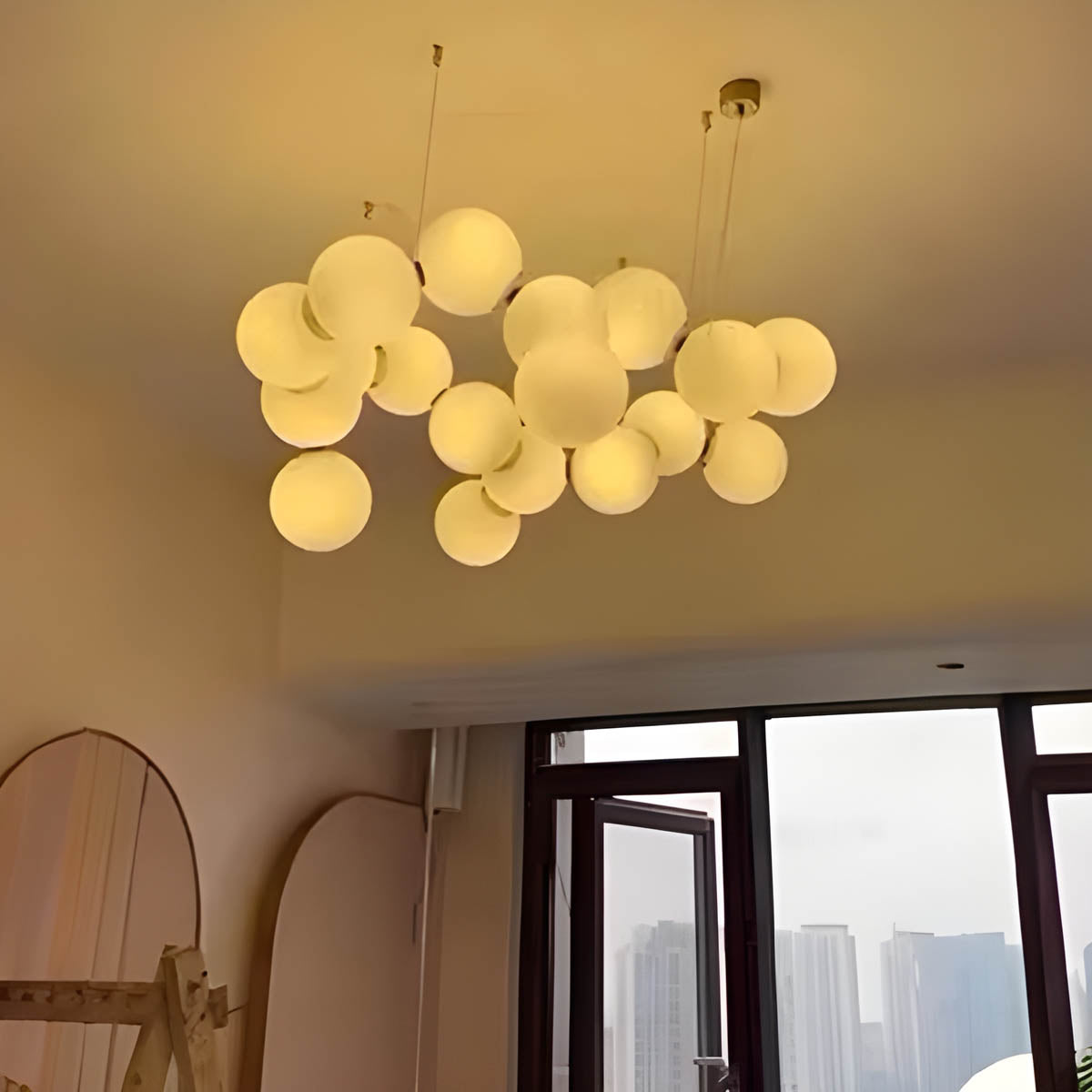Cloud-tuft LED pendant chandelier, alloy & acrylic