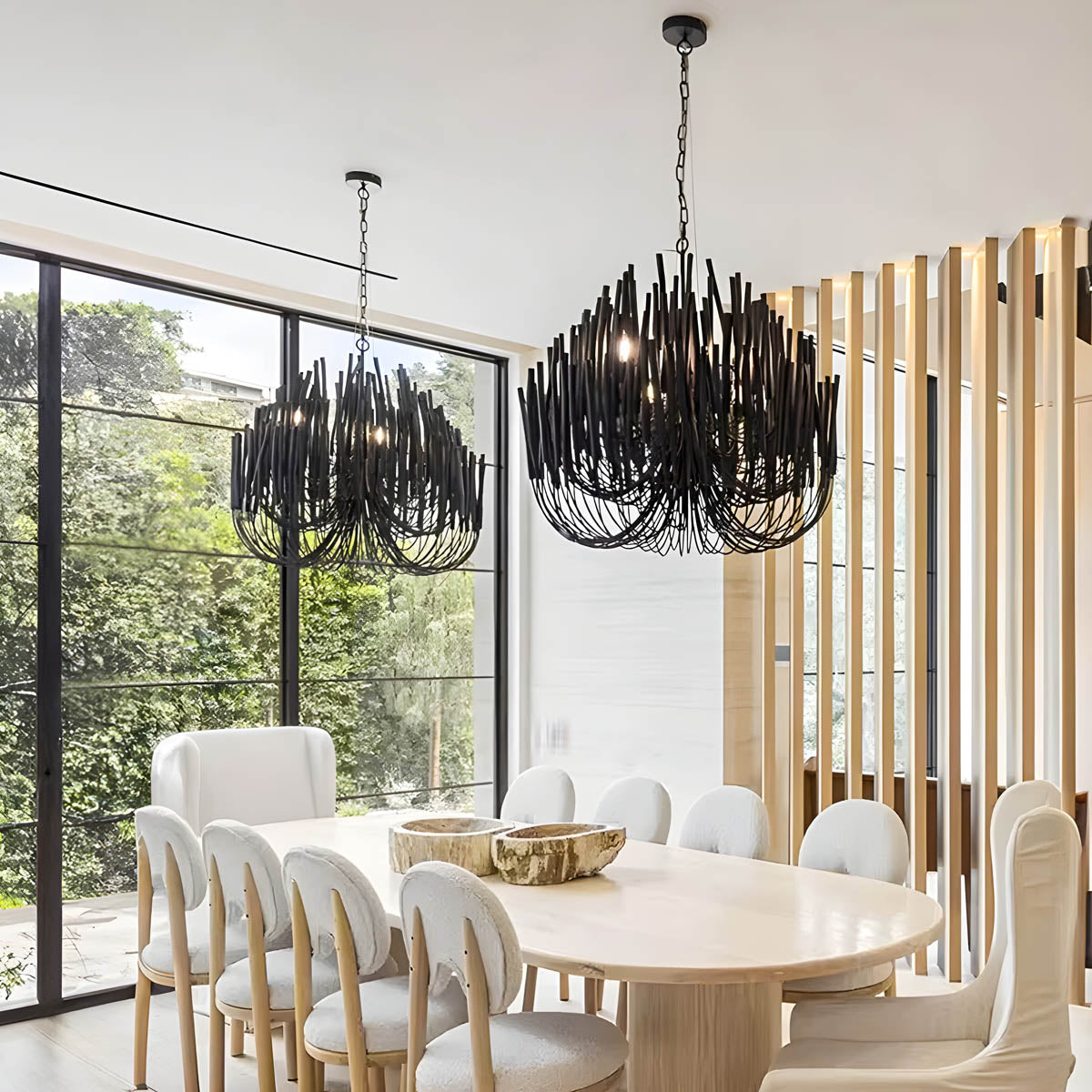 Iron and wood chandelier – modern candle design