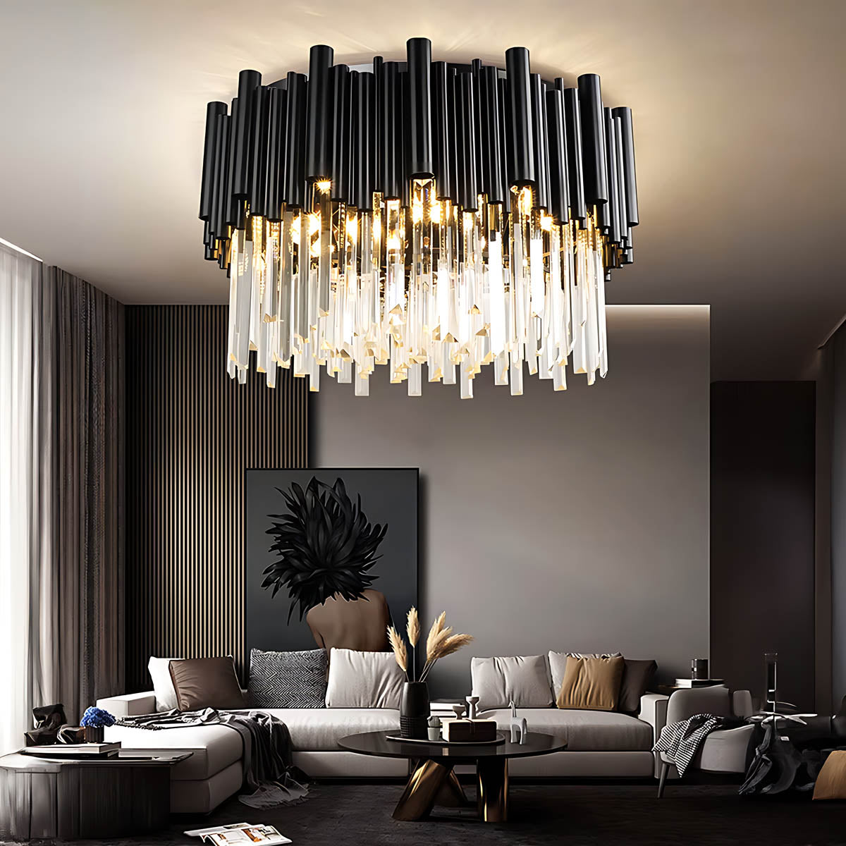 Iron & Crystal LED Surface-Mount Chandelier NOIRINE