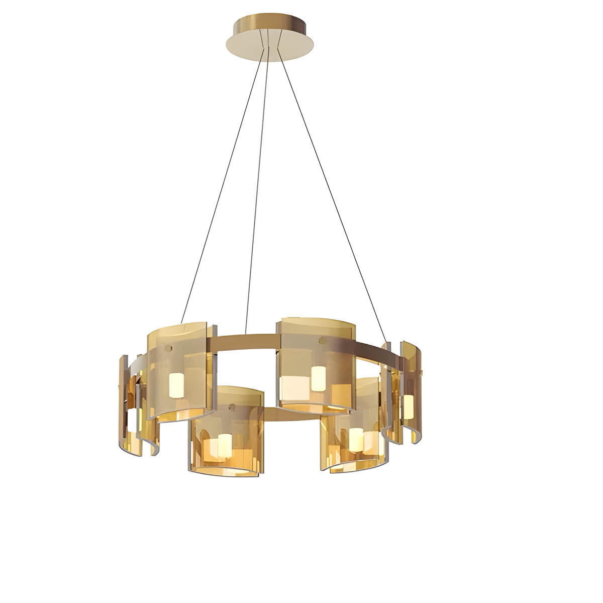 Round & Bar G9 LED Chandelier 60-140 cm, Amber & Smoky Glass