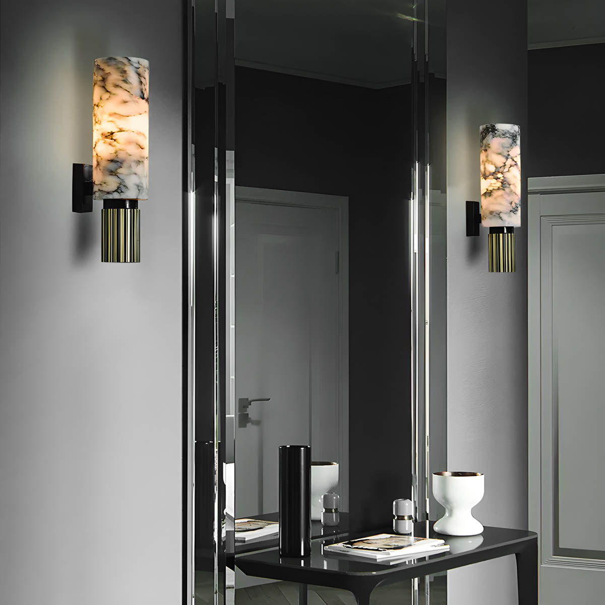 Marble and copper wall-mounted LED light