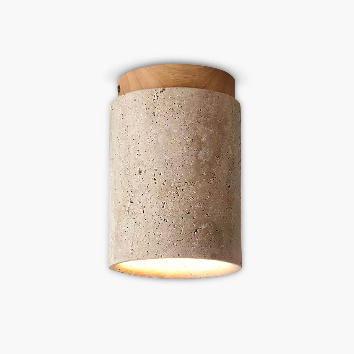 Natural Travertine & Wood Flush-Mount Ceiling Light