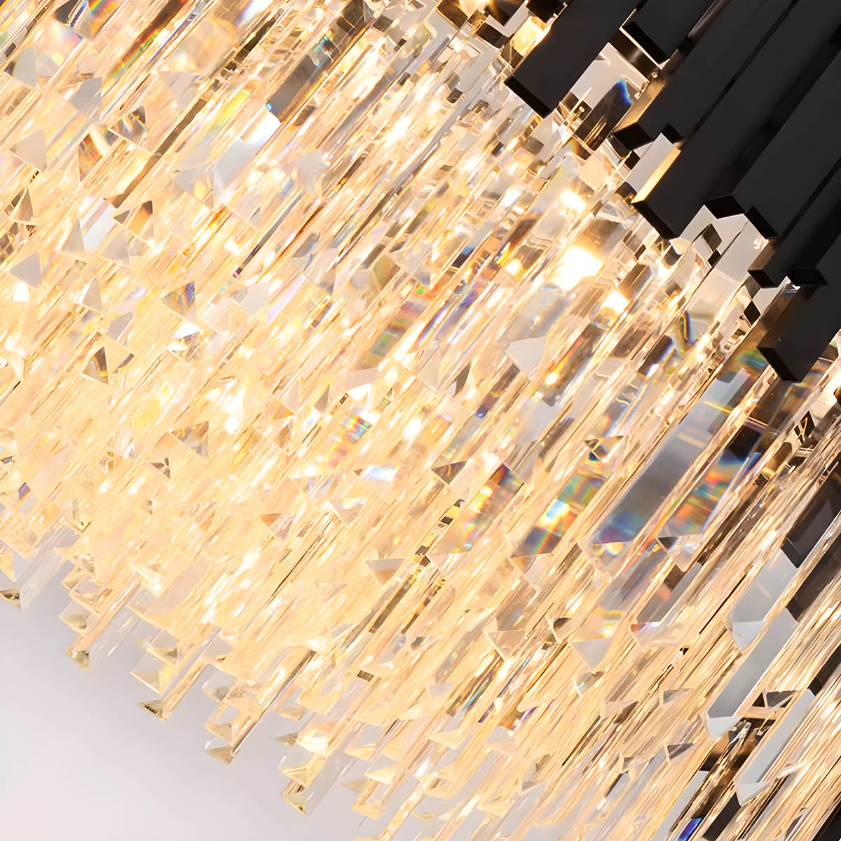 Crystal Prism Semi-Flush LED Chandelier, Gothic Iron Frame — Luxurious Statement Light