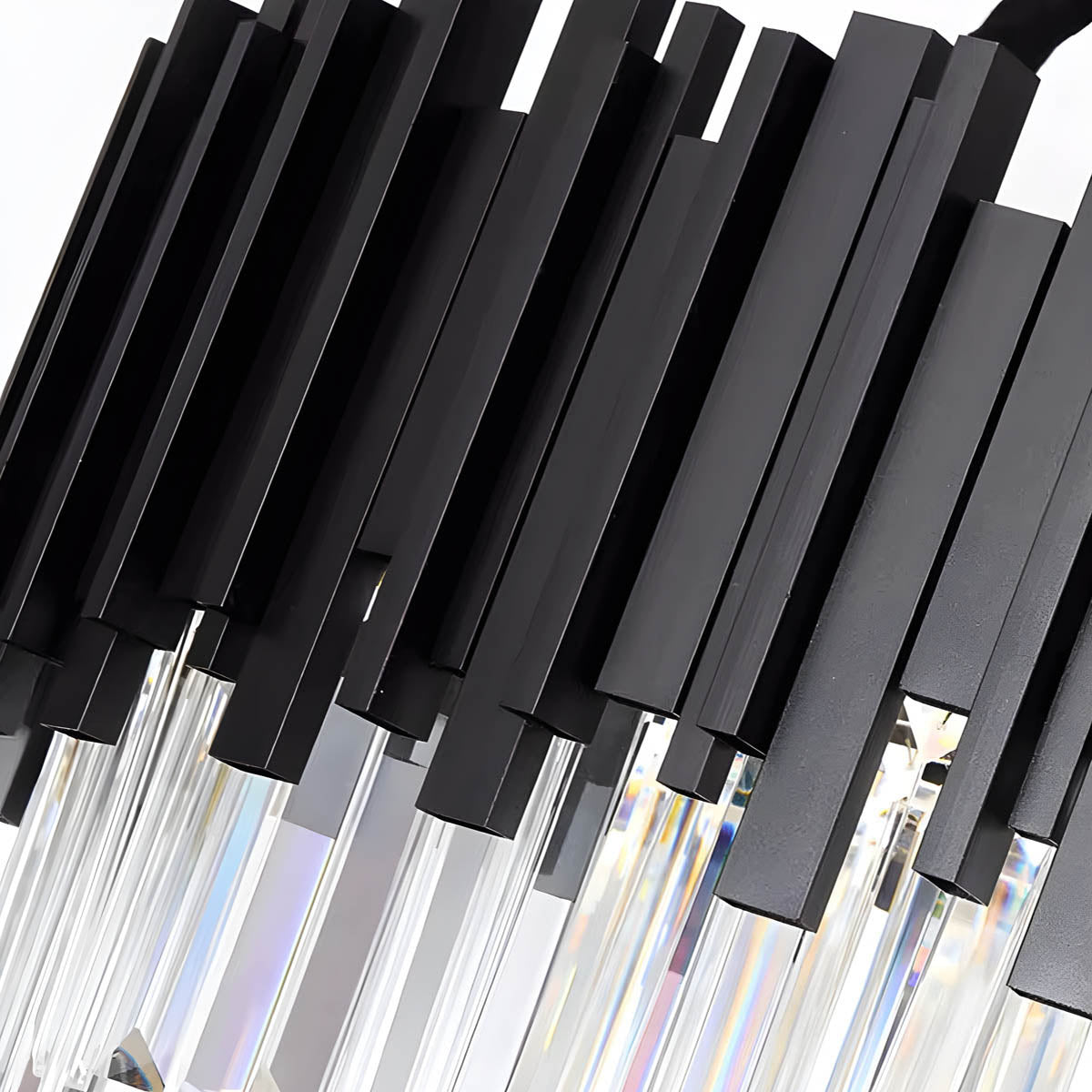 Crystal Prism Semi-Flush LED Chandelier, Gothic Iron Frame — Luxurious Statement Light