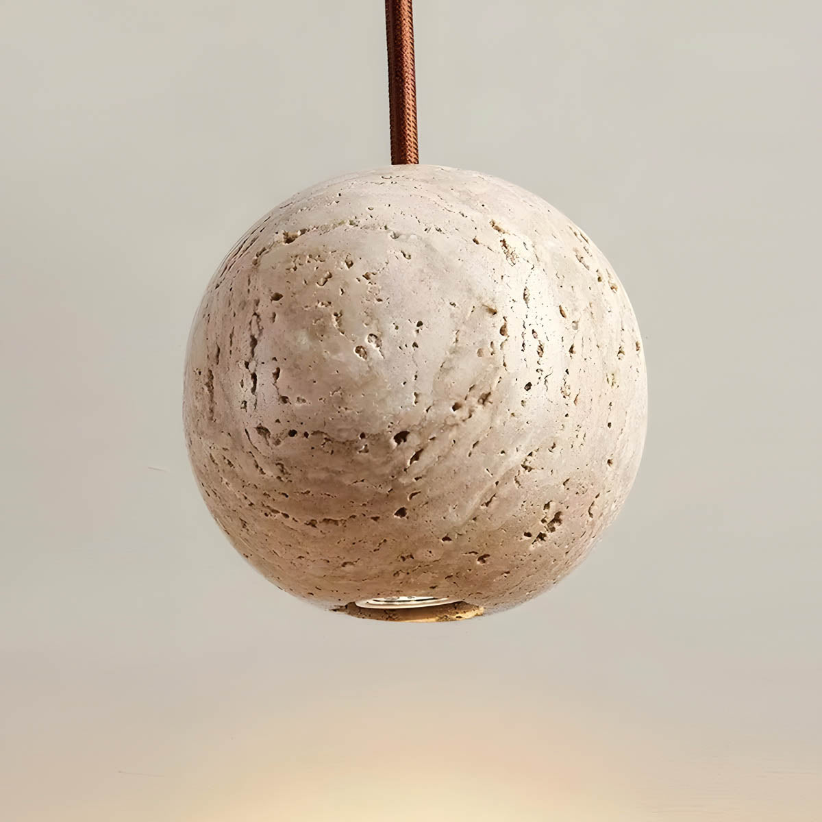Travertine & wood sphere pendant light