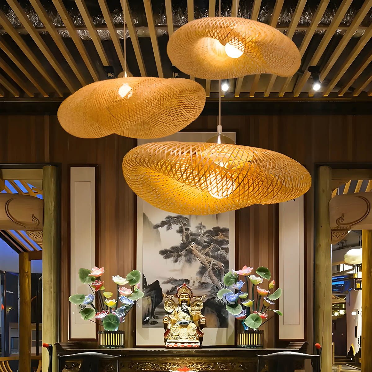 Bamboo & iron statement pendant light LED