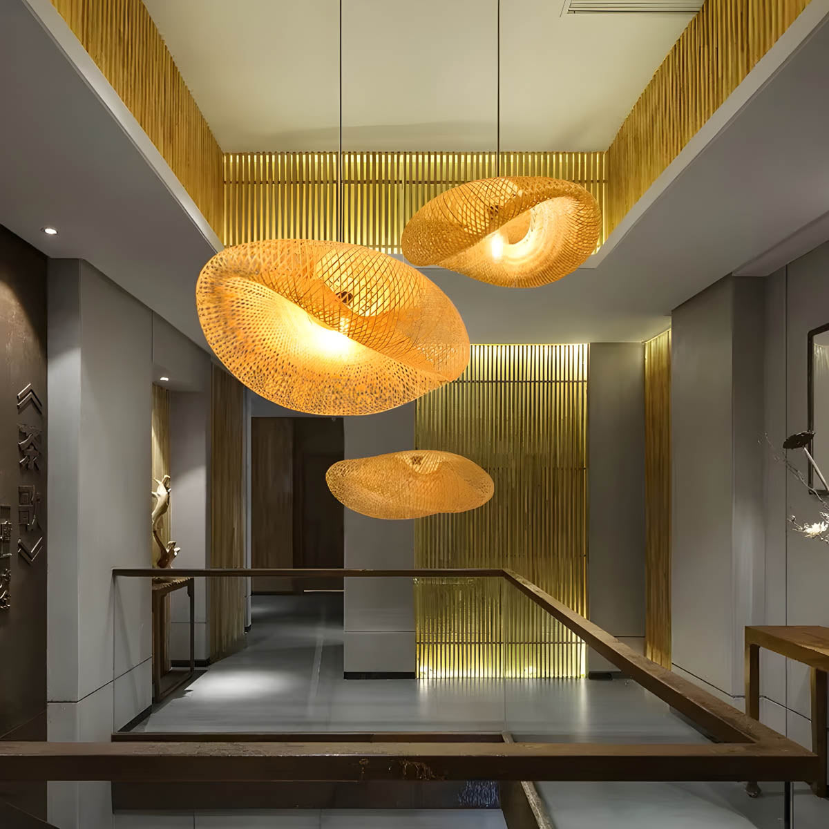 Bamboo & iron statement pendant light LED