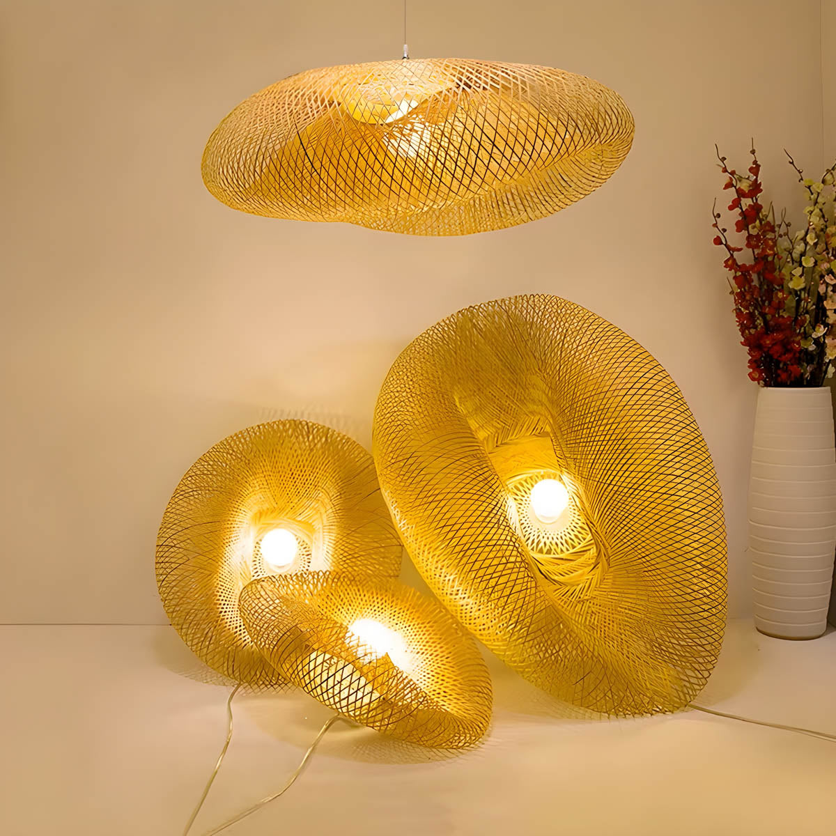 Bamboo & iron statement pendant light LED