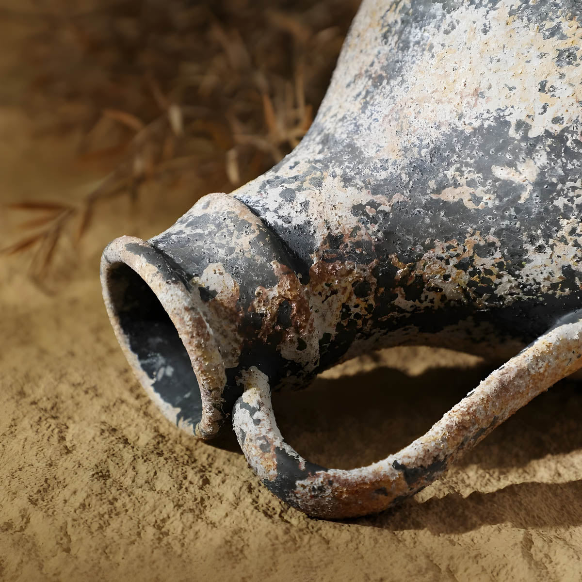 Rustic Weathered Ceramic Vase — Stone Finish Decorative Centrepiece