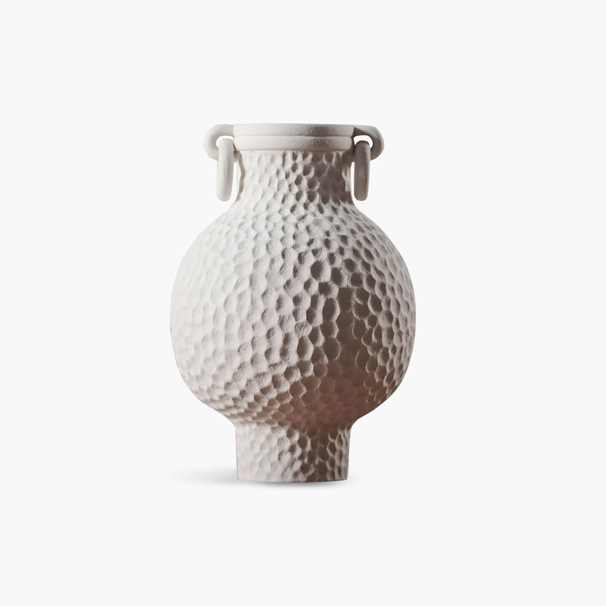 Ceramic Vase with Ring-Handles & Netted Ridges — Sculptural Elegant Accent