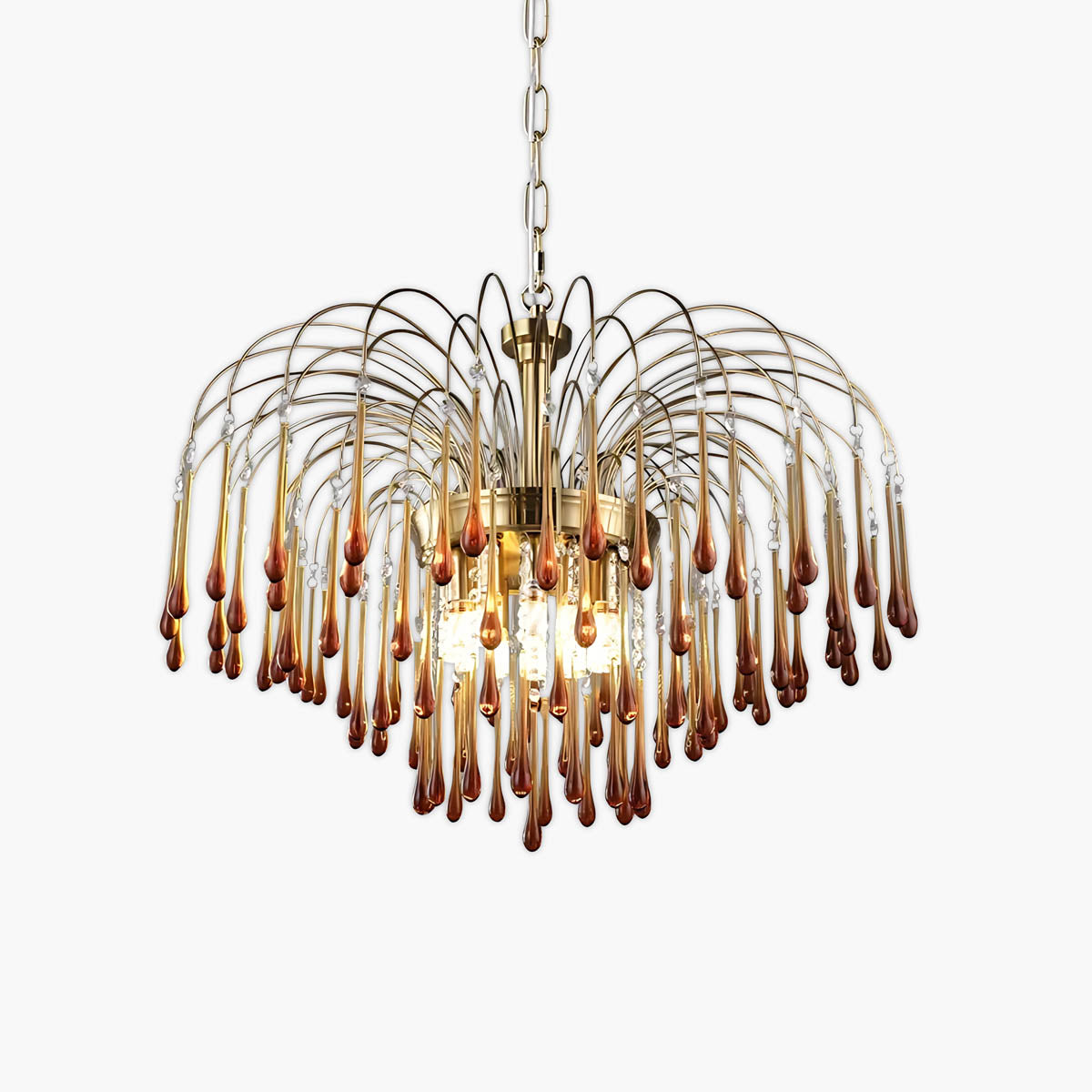 Crystal & Metal Semi-Flush Ruby Chandelier with Teardrop Prisms