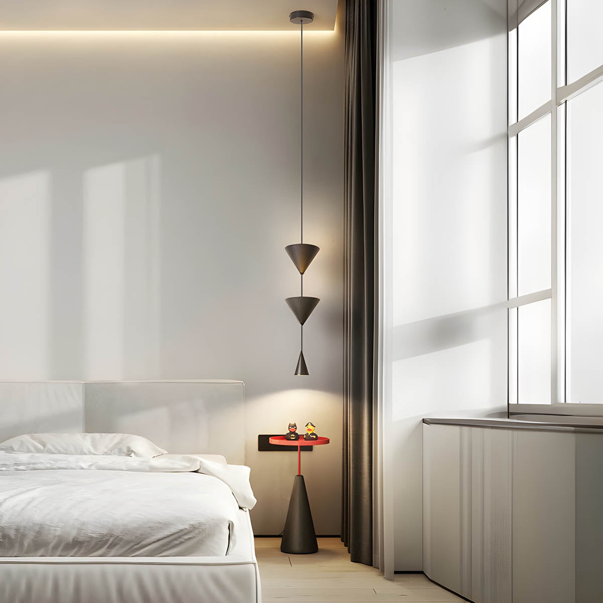 Triple-cone iron pendant light LED, adjustable cord