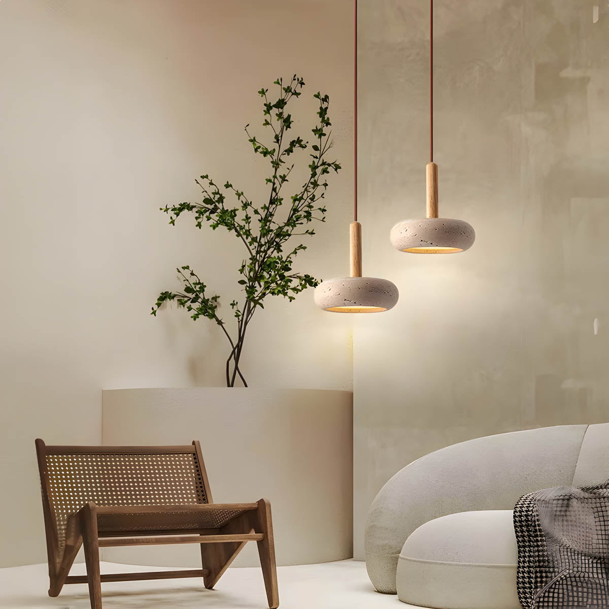 Natural yellow travertine pendant light LED stone plate
