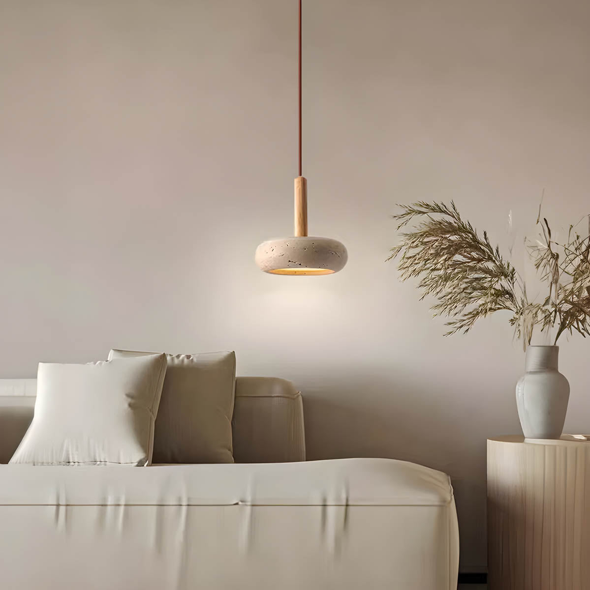 Natural yellow travertine pendant light LED stone plate