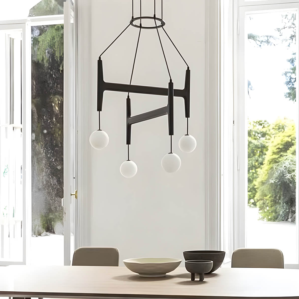Wood & Glass Globe Pendant Light G9 2-6 Heads 40-60 cm