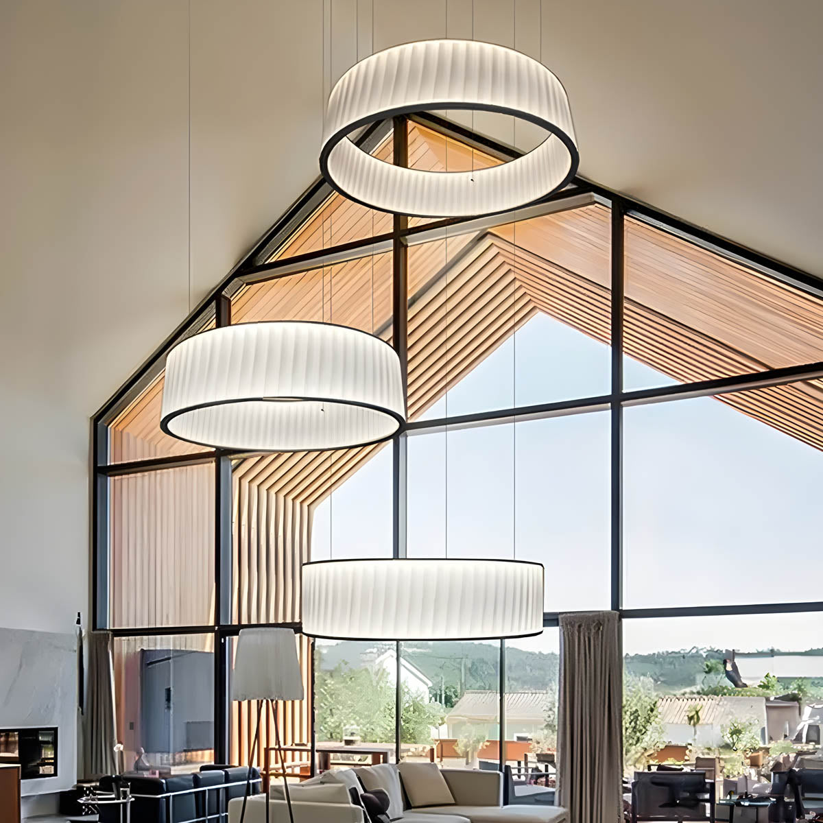 Fabric-Pleated Ring LED Pendant Light SLAVA