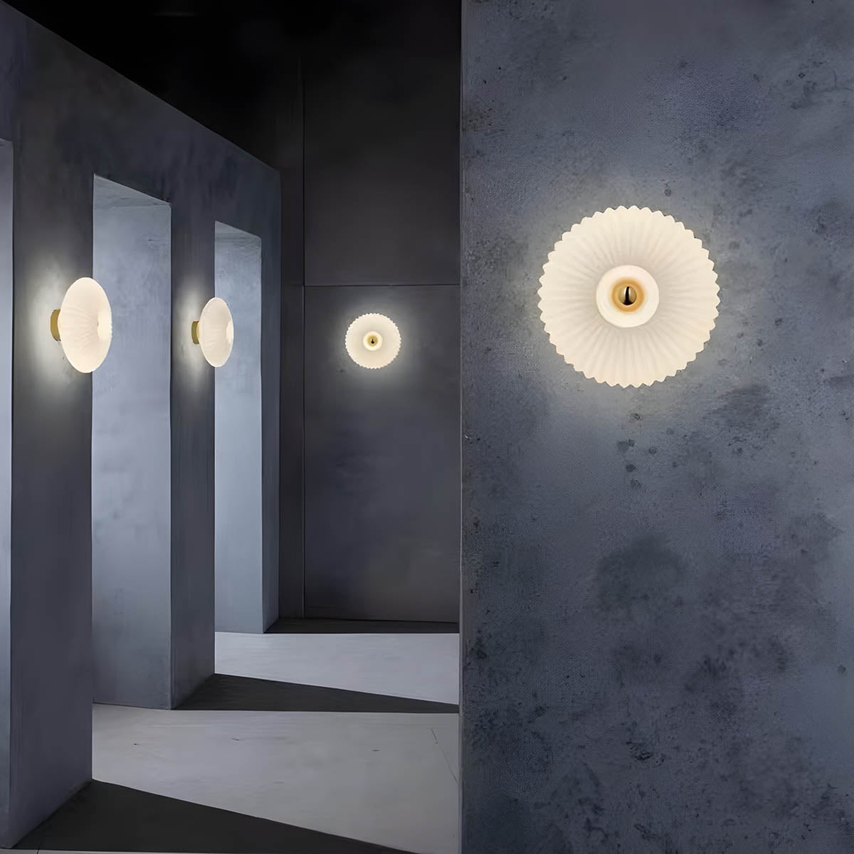 Pleated Glass & Metal Wall Lamp “Soleil”