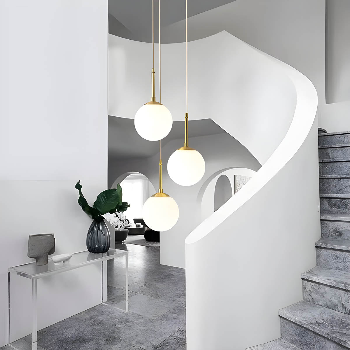 Multi-head glass globe pendant light