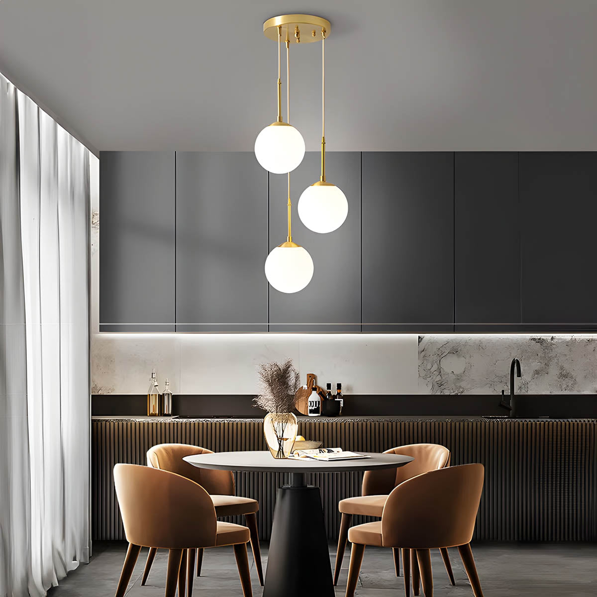 Multi-head glass globe pendant light