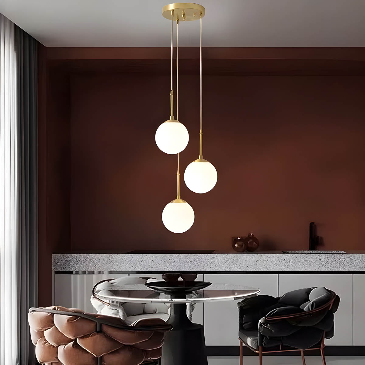 Multi-head glass globe pendant light