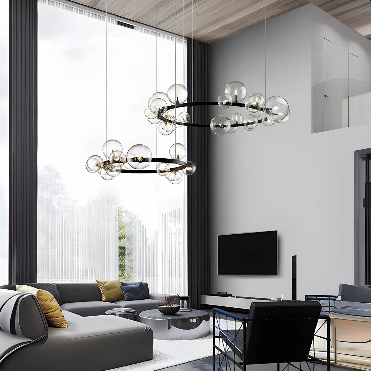 Glass Ball Semi-Flush Chandelier 85-120 cm