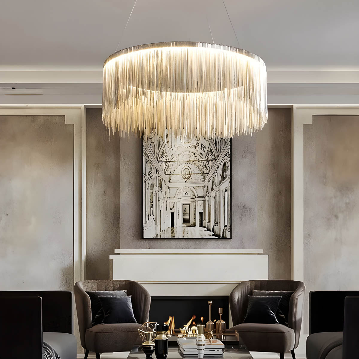 Aluminum & Iron Fringe Chandelier LED 50-150 cm