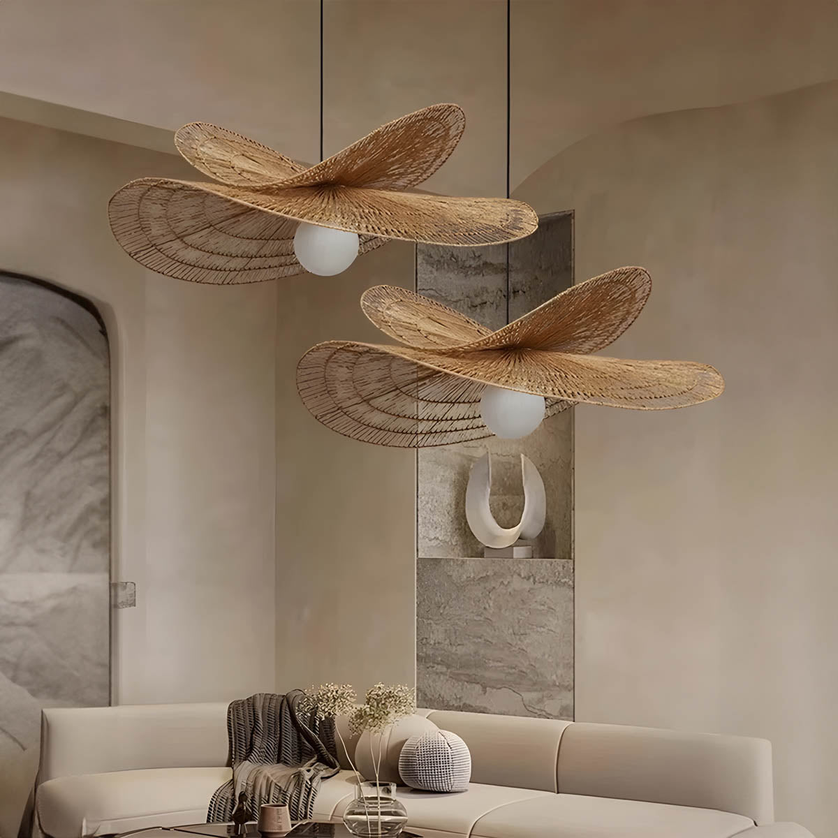 Hand-knitted rattan E27 pendant light