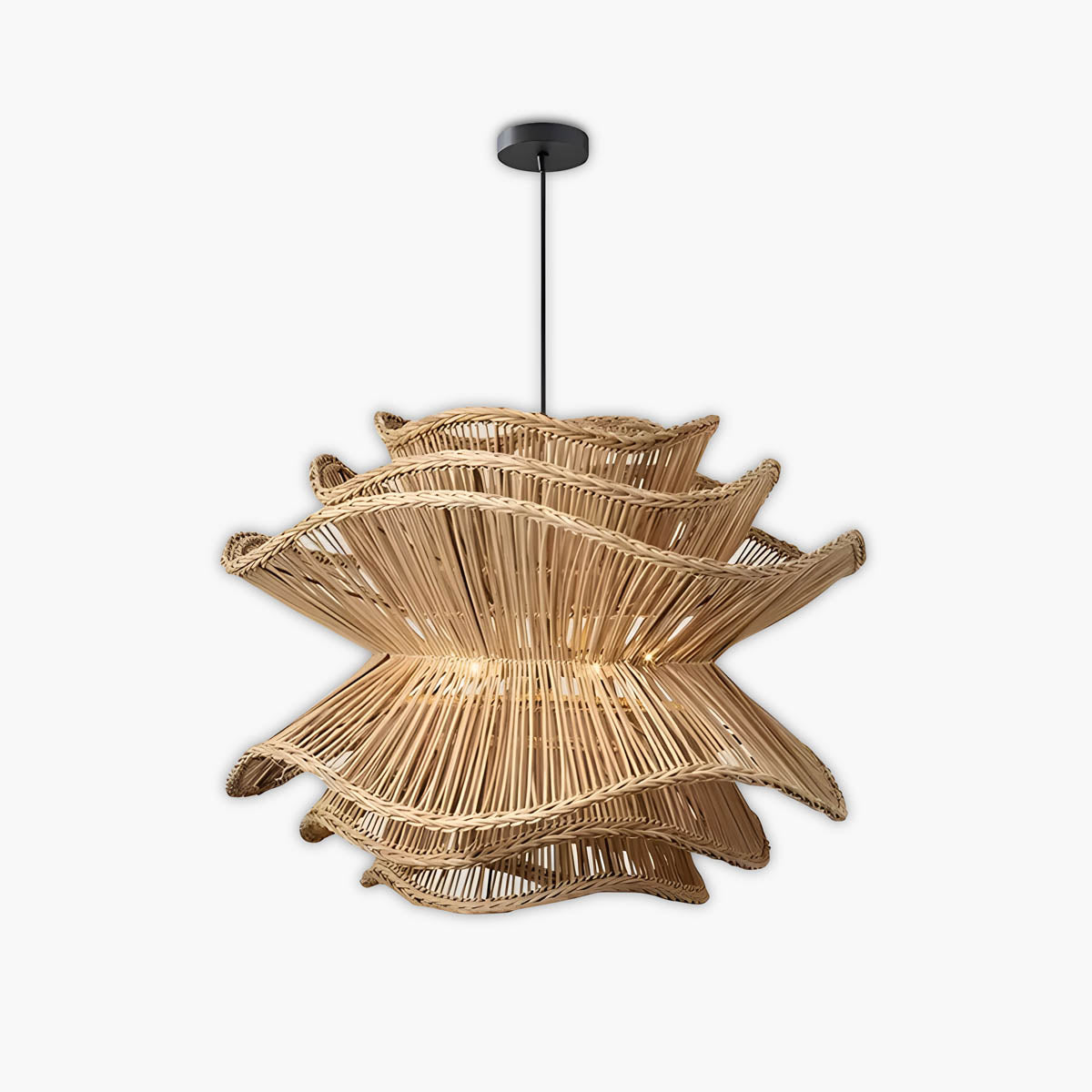 Pendant Light in Woven Rattan & Iron