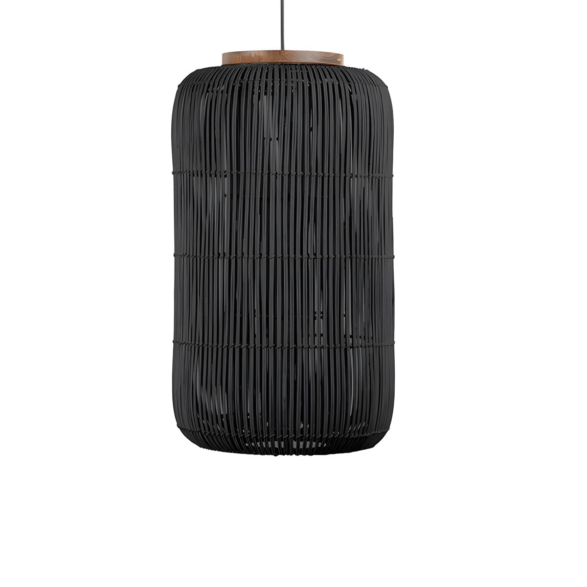 Handwoven bamboo lantern pendant, wood & natural