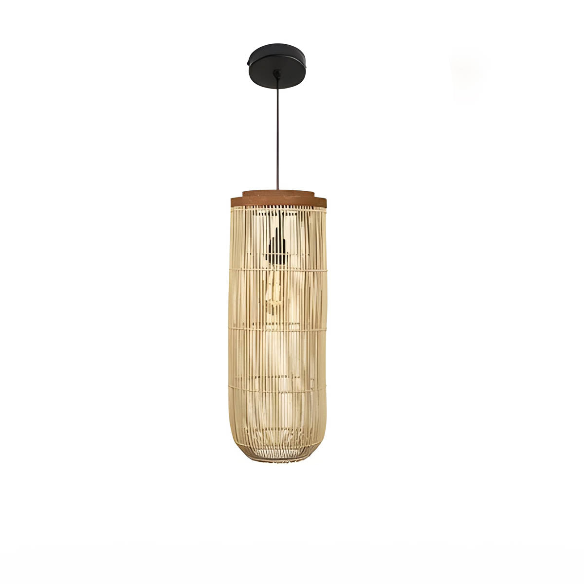 Handwoven bamboo lantern pendant, wood & natural