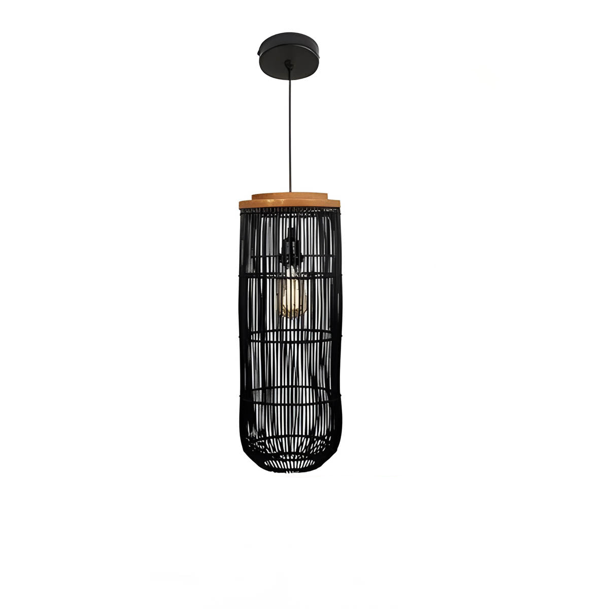Handwoven bamboo lantern pendant, wood & natural