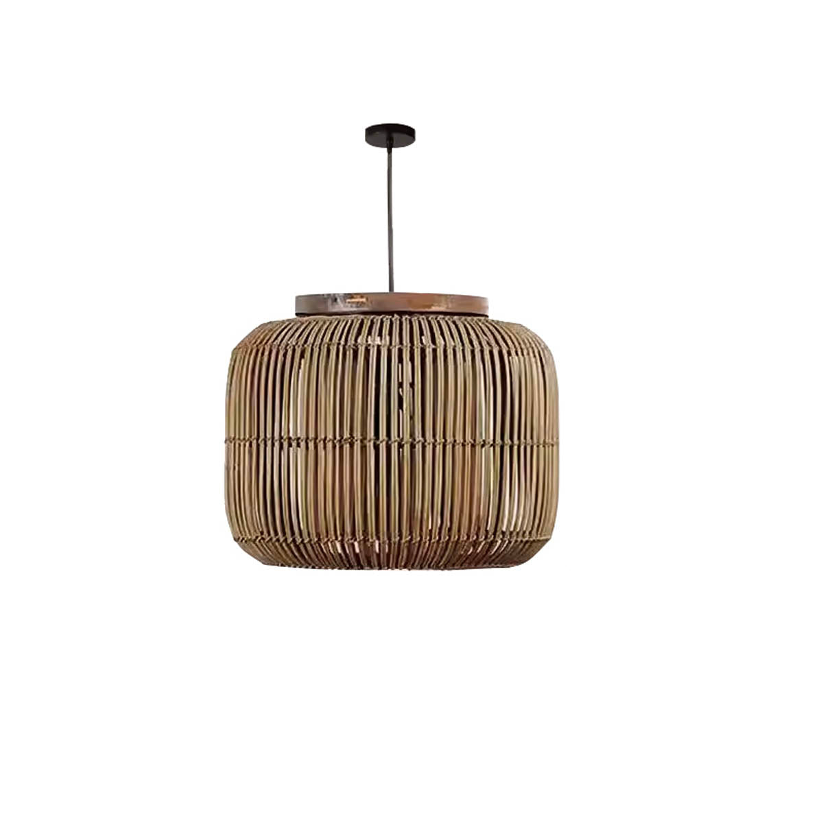Handwoven bamboo lantern pendant, wood & natural