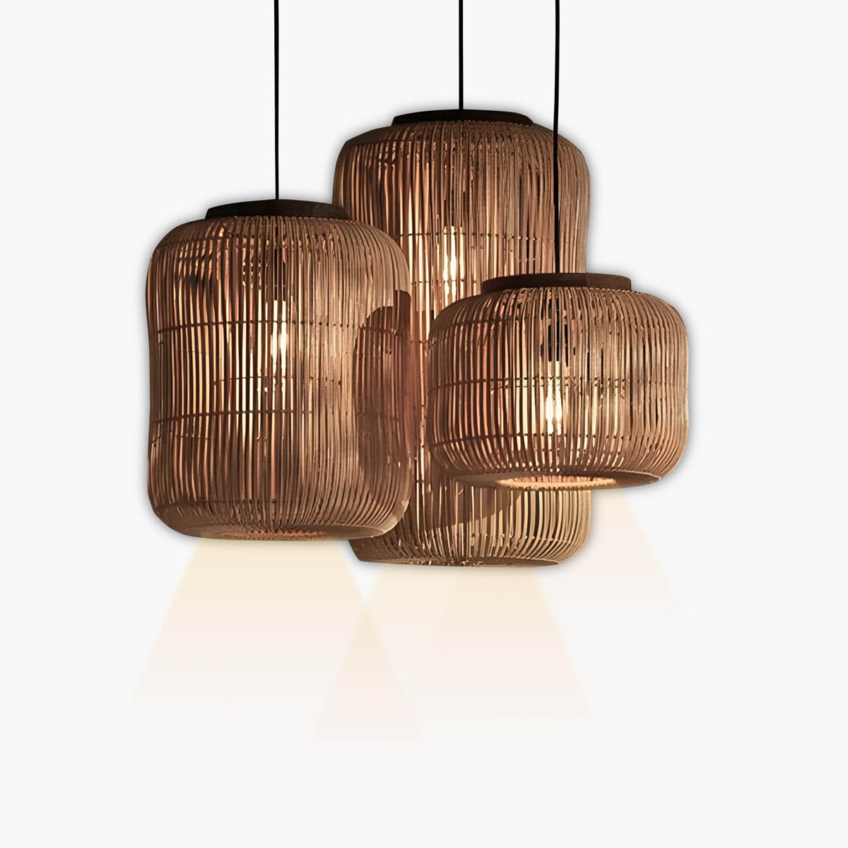 Handwoven bamboo lantern pendant, wood & natural