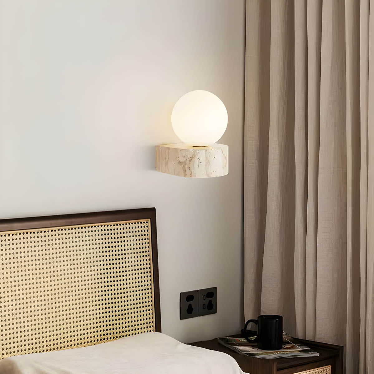 Travertine & glass wall light LED