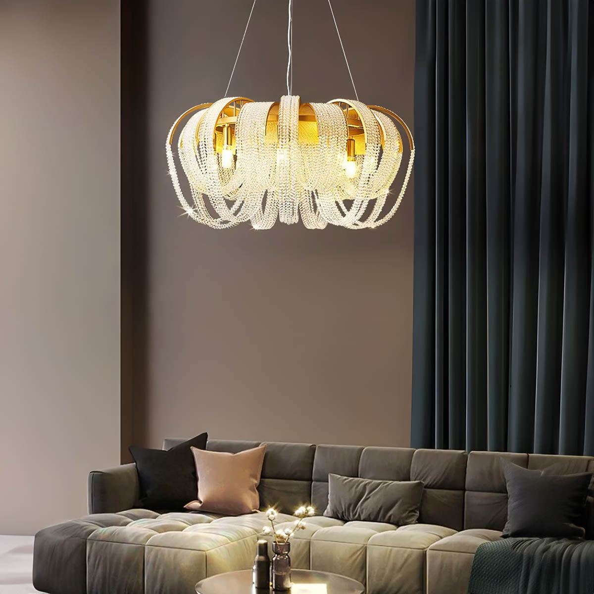 Metal & Crystal Bead Chandelier E14 26-85 cm Elegant Statement