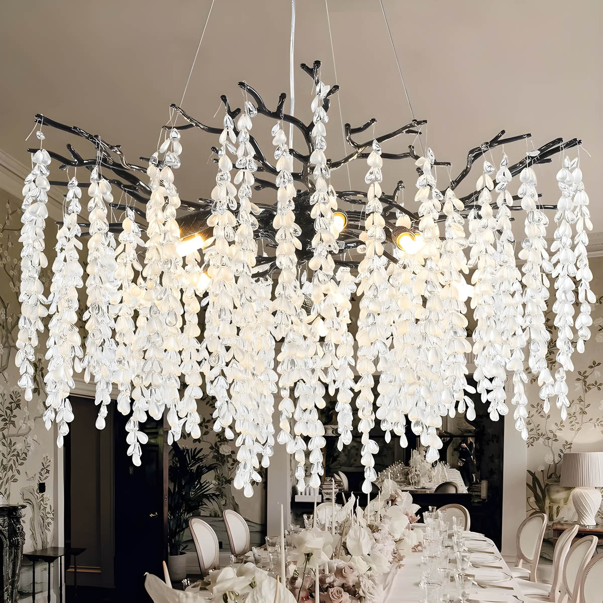 Chandelier with crystal & aluminium branches