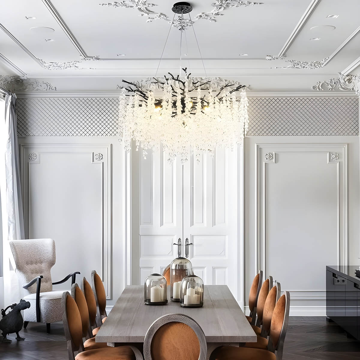 Chandelier with crystal & aluminium branches