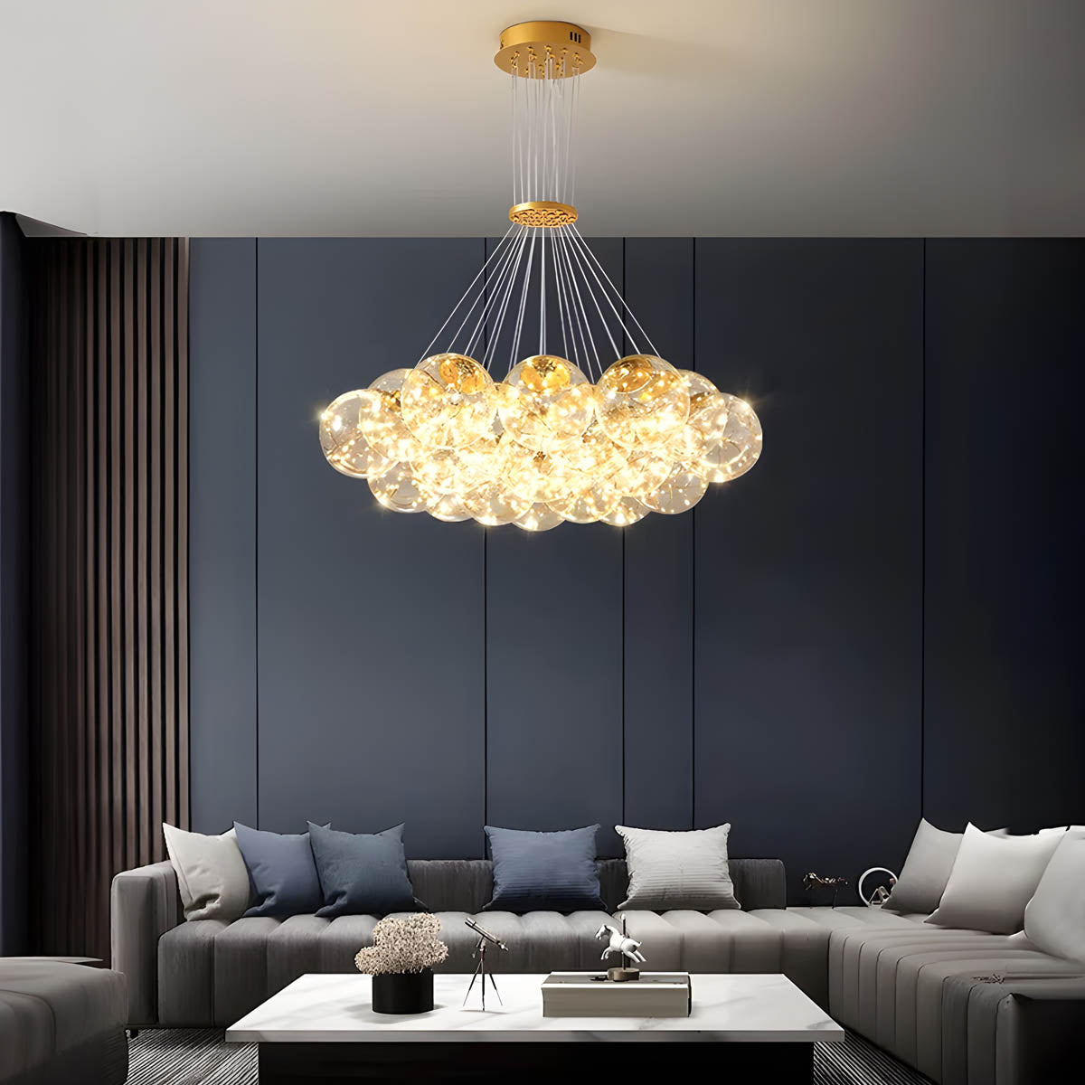 Glass & Iron Globe Chandelier LED 45-76 cm