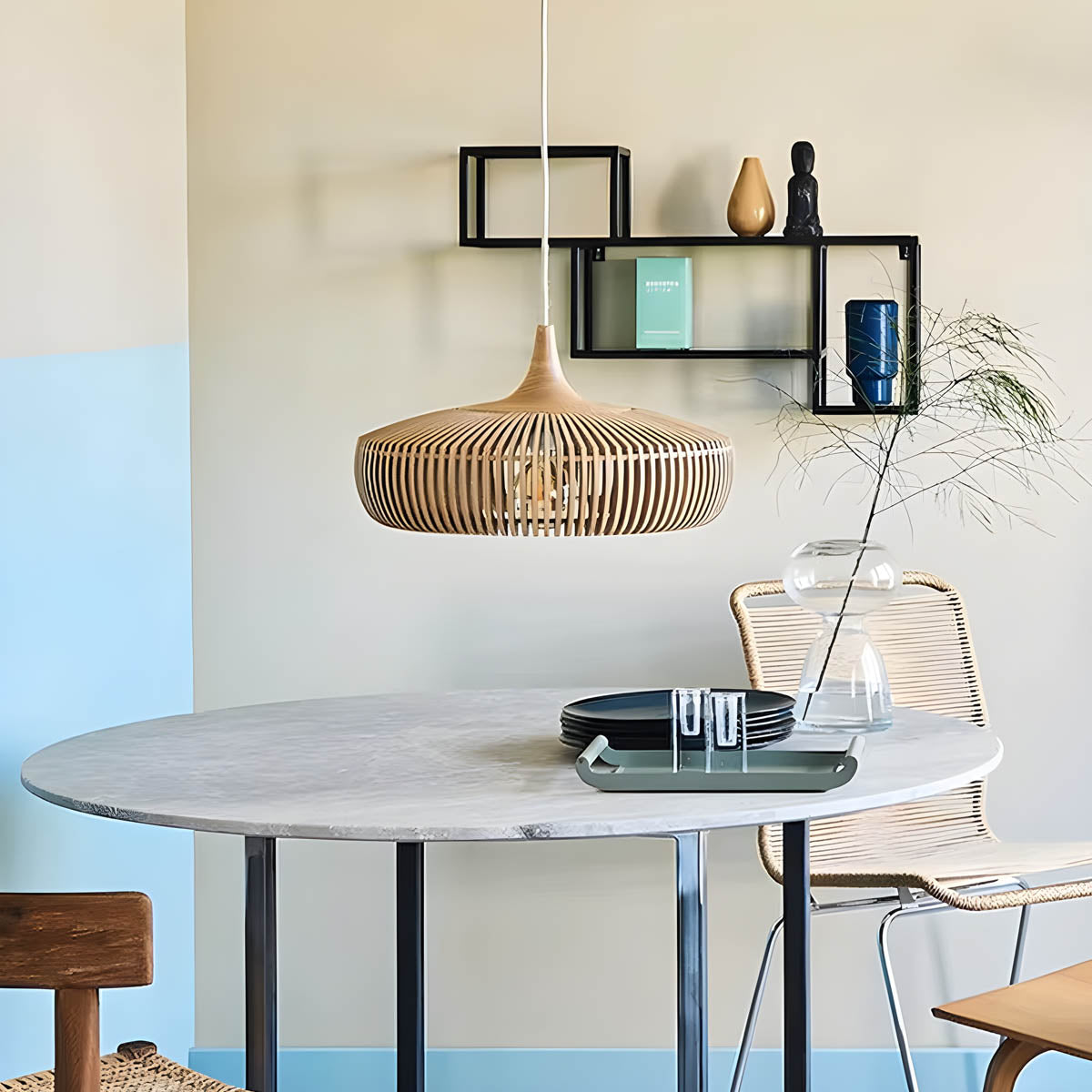 Wooden birdcage pendant light