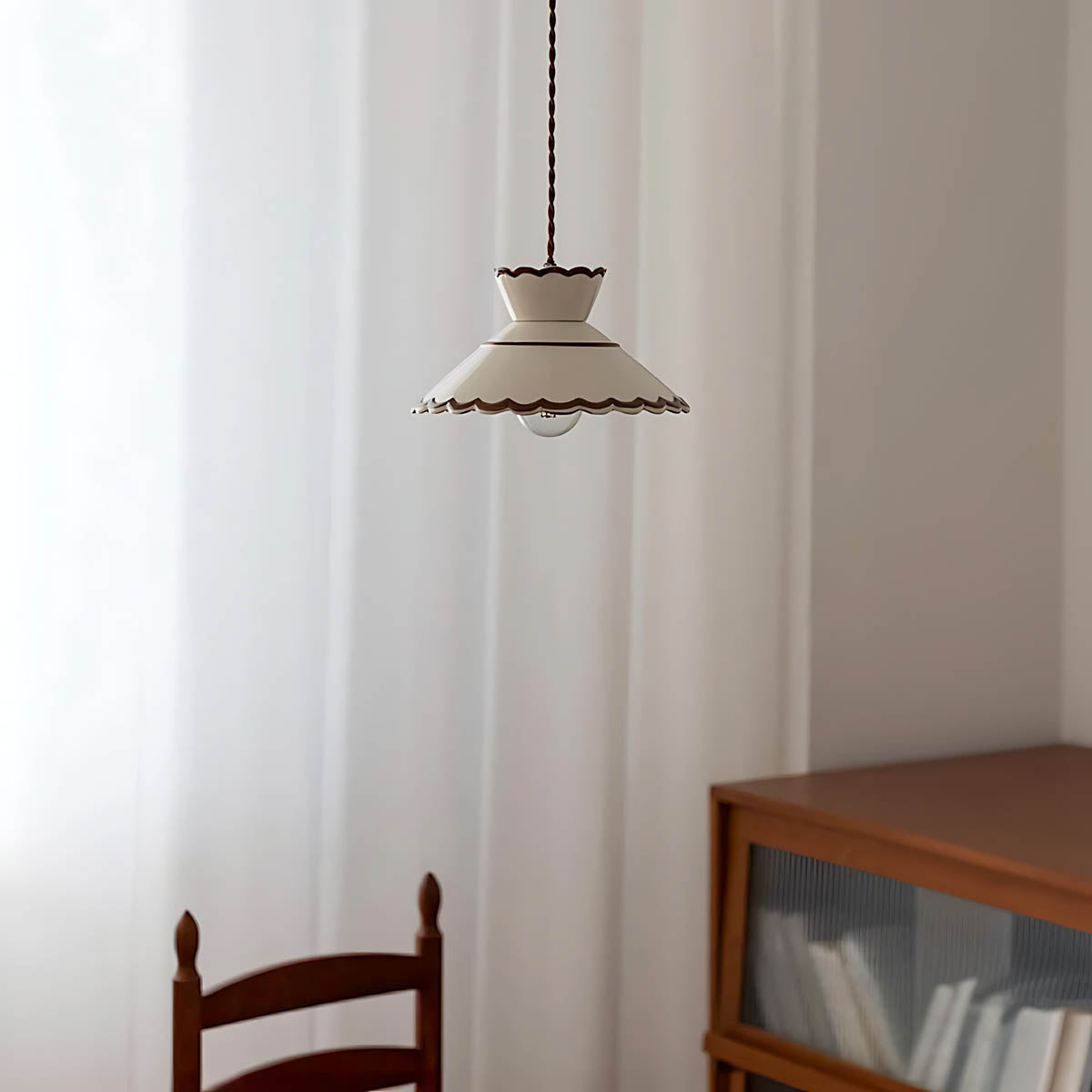 Hand-crafted ceramic & copper pendant light, artisan patterns